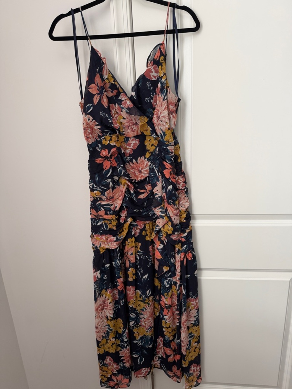 Floral Navy Spaghetti-Strap Midi Dress